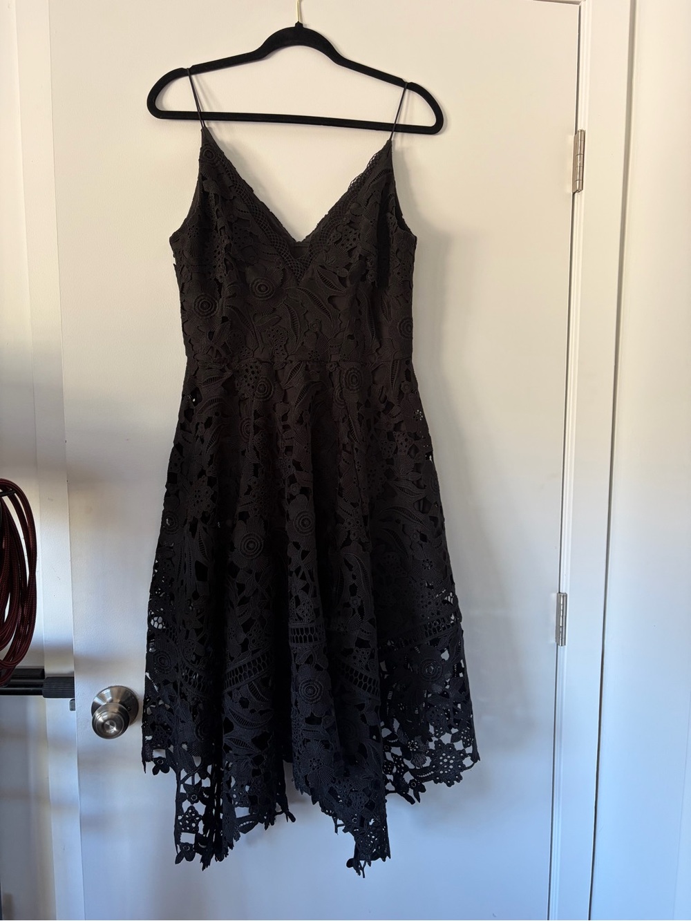 NICHOLAS Black Lace Midi Dress with Spaghetti Straps